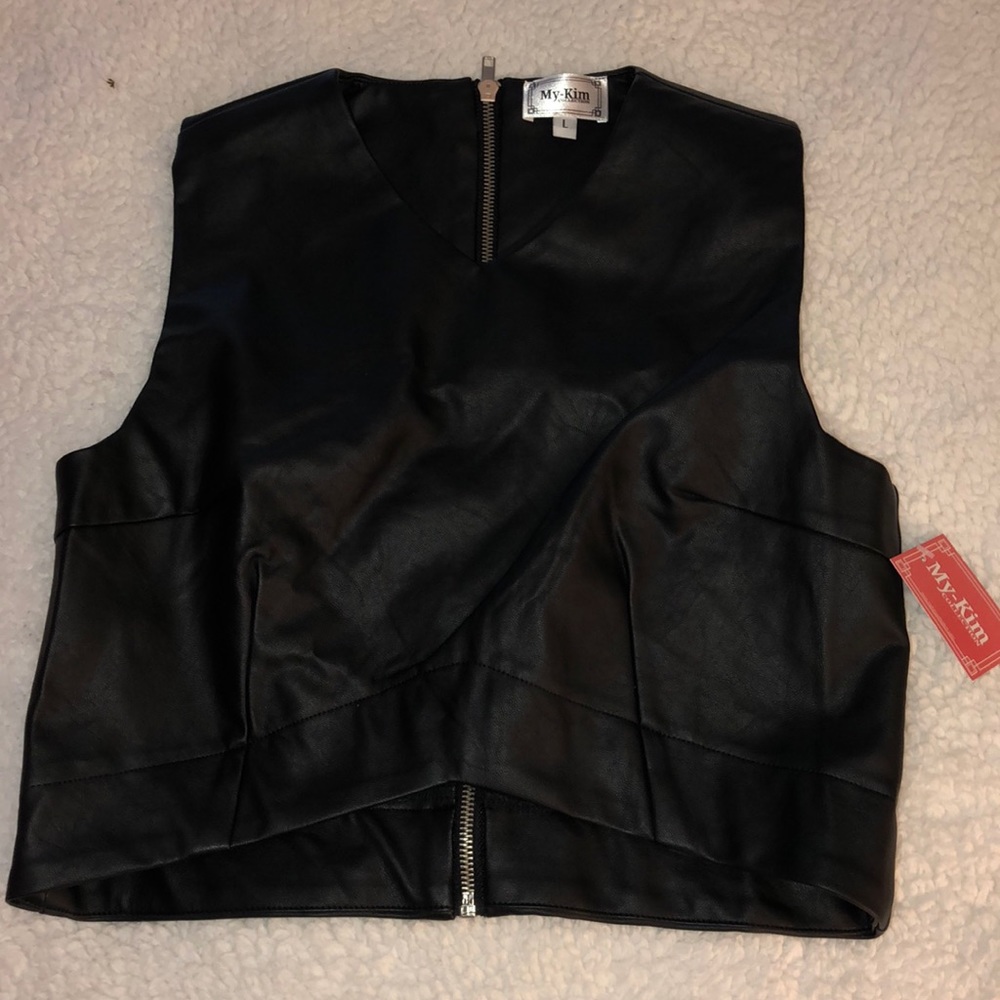 NWT black leather crop top!